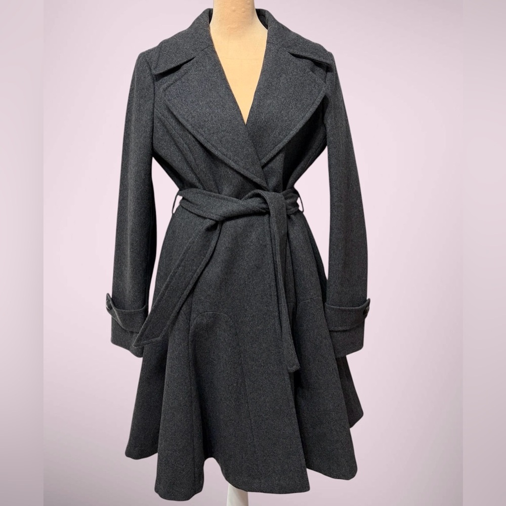 Charcoal Wool Blend Fit & Flare Swing Coat